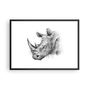 Affiche dans un cadre noir - Poster - Portrait artistique d'un rhinocéros en noir et blanc - 70x50cm - Potrait africain - Décoration murale moderne pour le salon et la chambre ARTTOR