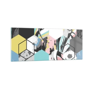 Impression sur verre - Image sur verre - Hexagones et cubes en six couleurs - 100x40 cm