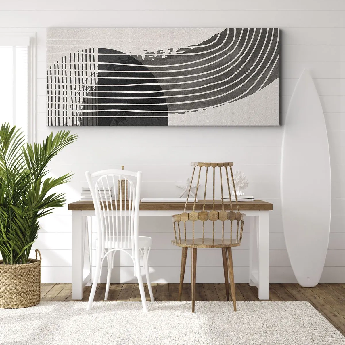 Impression sur toile - Image sur toile - Motif abstrait avec des lignes et des formes géométriques - 140x50cm - Aller et retour - Décoration murale moderne pour le salon et la chambre ARTTOR