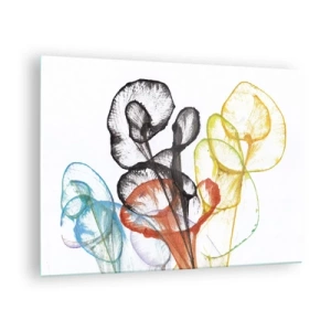 Impression sur verre - Image sur verre - Fleurs colorées et translucides dans un style artistique - 70x50cm - Fleurs avec une âme - Décoration murale moderne pour le salon et la chambre ARTTOR
