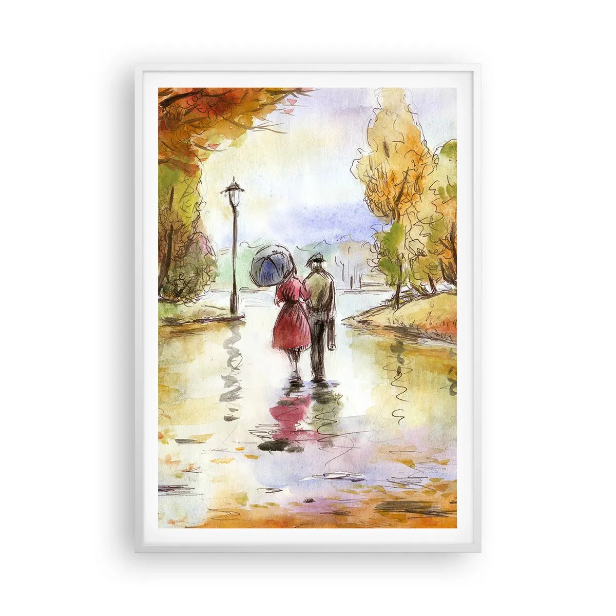 Affiche dans un cadre blanc - Poster - Automne romantique dans le parc - 70x100 cm