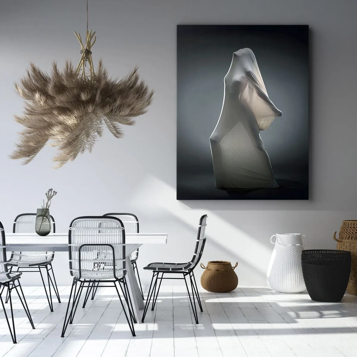 Impression sur toile - Image sur toile - Une figure en tissu blanc sur fond sombre - 70x100cm - Une soif secrète - Décoration murale moderne pour le salon et la chambre ARTTOR