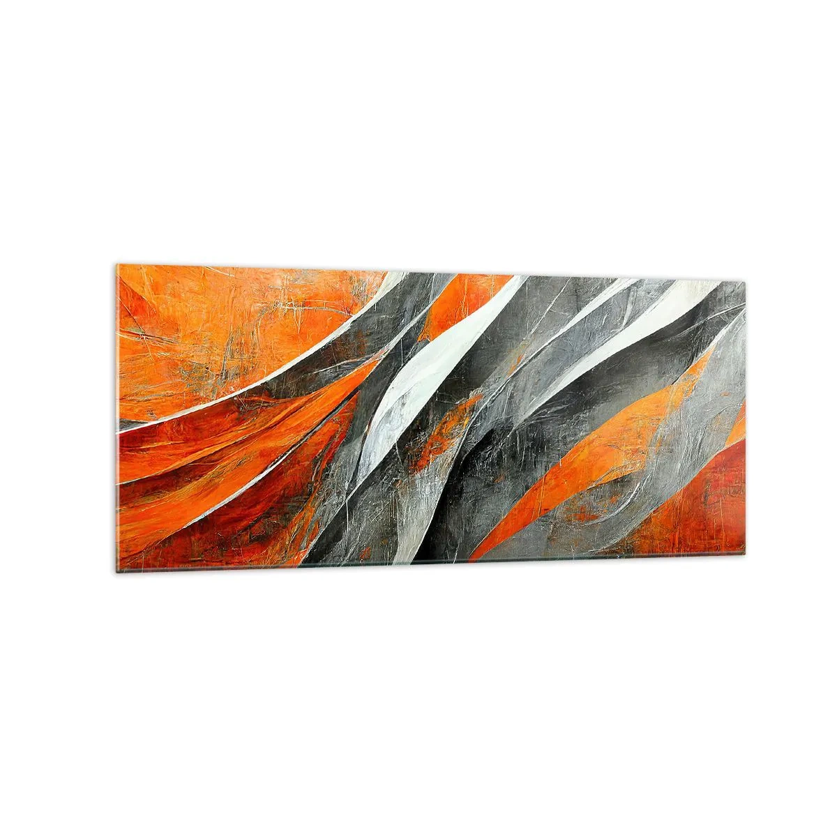 Impression sur verre - Image sur verre - Lignes abstraites dans les tons orange et gris - 120x50cm - Chaleur et froid - Décoration murale moderne pour le salon et la chambre ARTTOR