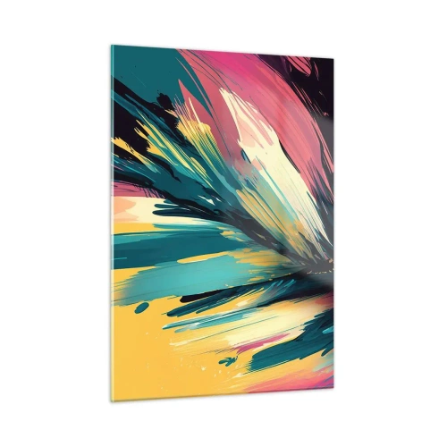Impression sur verre - Image sur verre - Coups de pinceau dynamiques aux couleurs vibrantes - 50x70cm - Composition – une explosion de joie - Décoration murale moderne pour le salon et la chambre ARTTOR