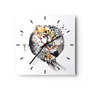 Horloge murale - Pendule murale - Aquarelle artistique avec un motif de guépard - 30x30cm - Drapieżna uroda - Décoration murale moderne pour le salon et la chambre ARTTOR