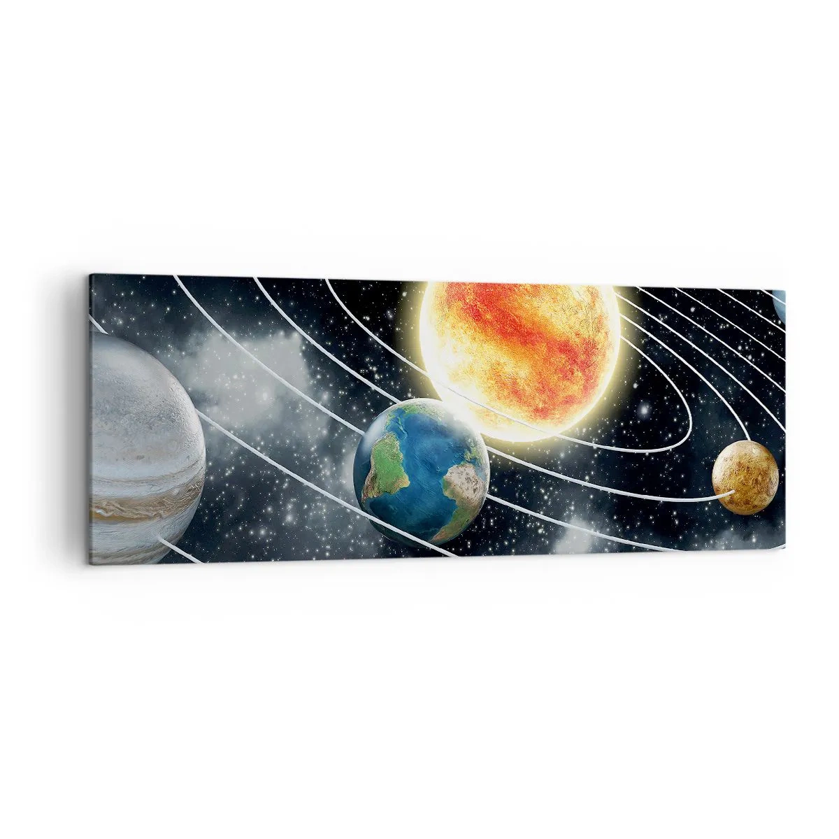 Impression sur toile - Image sur toile - Système solaire avec planètes et soleil dans l'espace - 140x50cm - Danse cosmique - Décoration murale moderne pour le salon et la chambre ARTTOR