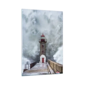 Impression sur verre - Image sur verre - Un phare entouré de vagues agitées - 80x120cm - Le rugissement des eaux, le bruit soufflera - Décoration murale moderne pour le salon et la chambre ARTTOR