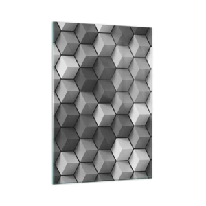 Impression sur verre - Image sur verre - Composition géométrique de cubes dans les tons de gris et de noir - 80x120cm - Puzzle cubiste - Décoration murale moderne pour le salon et la chambre ARTTOR