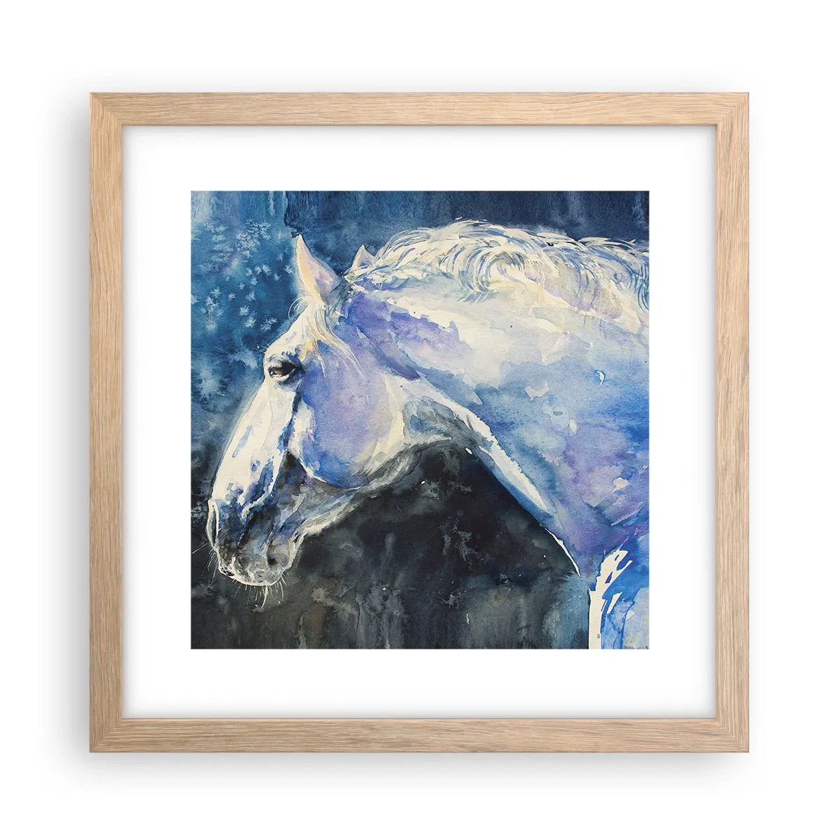 Affiche dans un chêne clair - Poster - Portrait dans une lueur azur - 30x30 cm