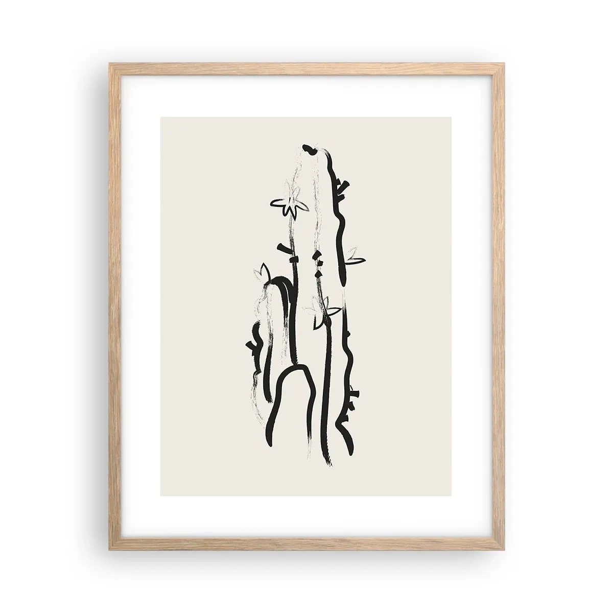 Affiche dans un chêne clair - Poster - Herbe à fleurs - 40x50 cm