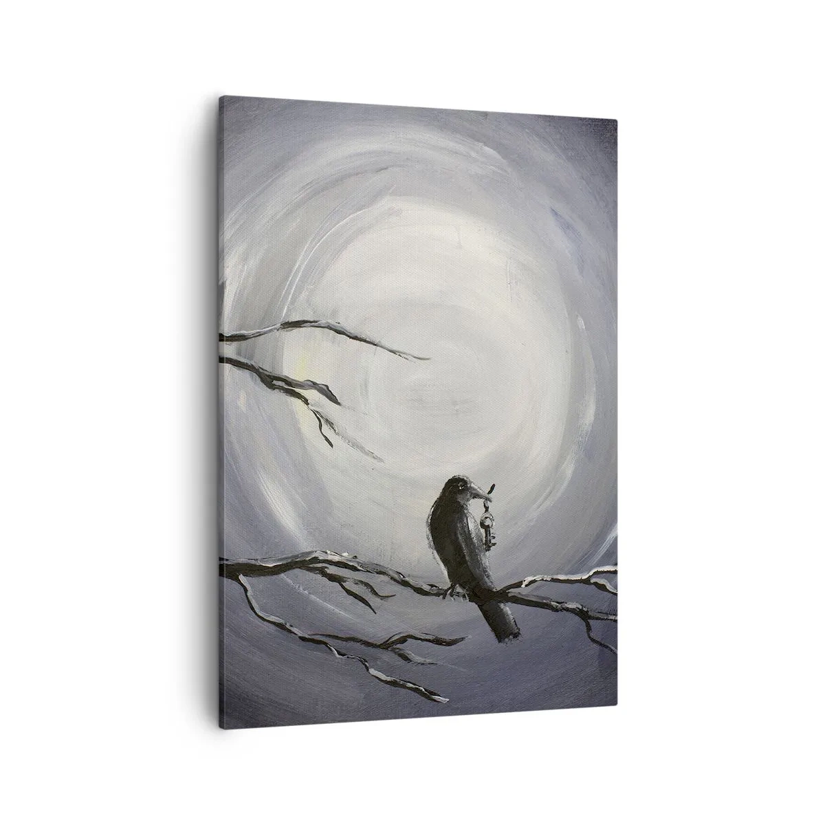 Impression sur toile - Image sur toile - Oiseau noir sur une branche au clair de lune - 50x70cm - La clé du mystère de la nuit - Décoration murale moderne pour le salon et la chambre ARTTOR