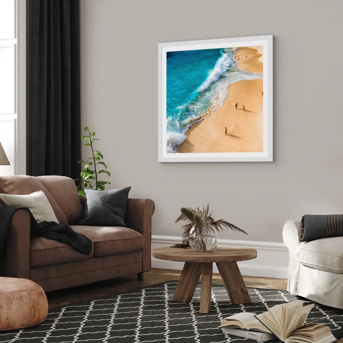 Affiche dans un cadre blanc - Poster - Et ensuite le soleil, la plage… - 30x30 cm