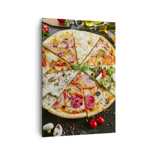Impression sur toile - Image sur toile - Pizza aux saveurs variées avec un fond de garnitures - 70x100cm - Une gamme de saveurs - Décoration murale moderne pour le salon et la chambre ARTTOR