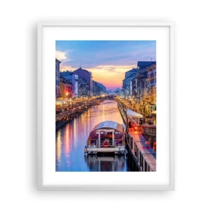 Affiche dans un cadre blanc - Poster - Soirée de lumière et de jeu - 40x50 cm