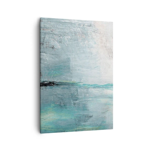 Impression sur toile - Image sur toile - Abstraction dans les tons turquoise et gris - 50x70cm - Horizontalement en bleu - Décoration murale moderne pour le salon et la chambre ARTTOR