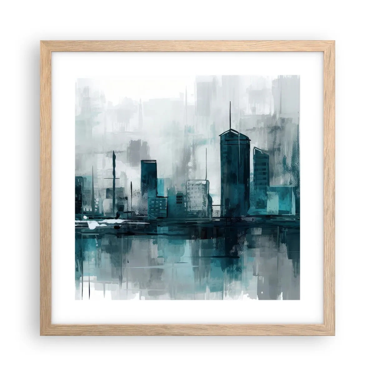 Affiche dans un chêne clair - Poster - Une ville couleur de pluie - 40x40 cm