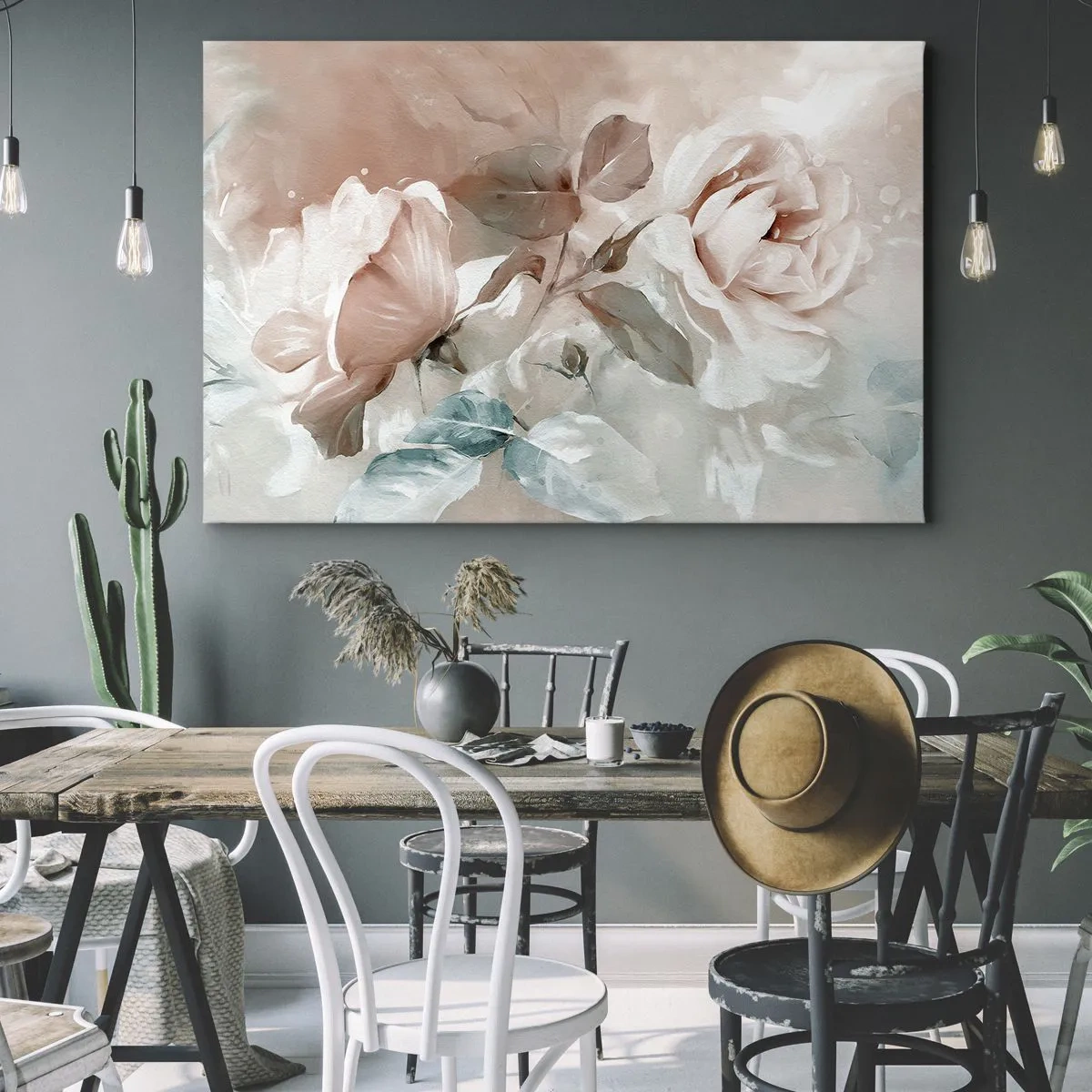 Impression sur toile - Image sur toile - Roses délicates aux tons pastel sur fond clair - 120x80cm - L'esprit du romantisme - Décoration murale moderne pour le salon et la chambre ARTTOR