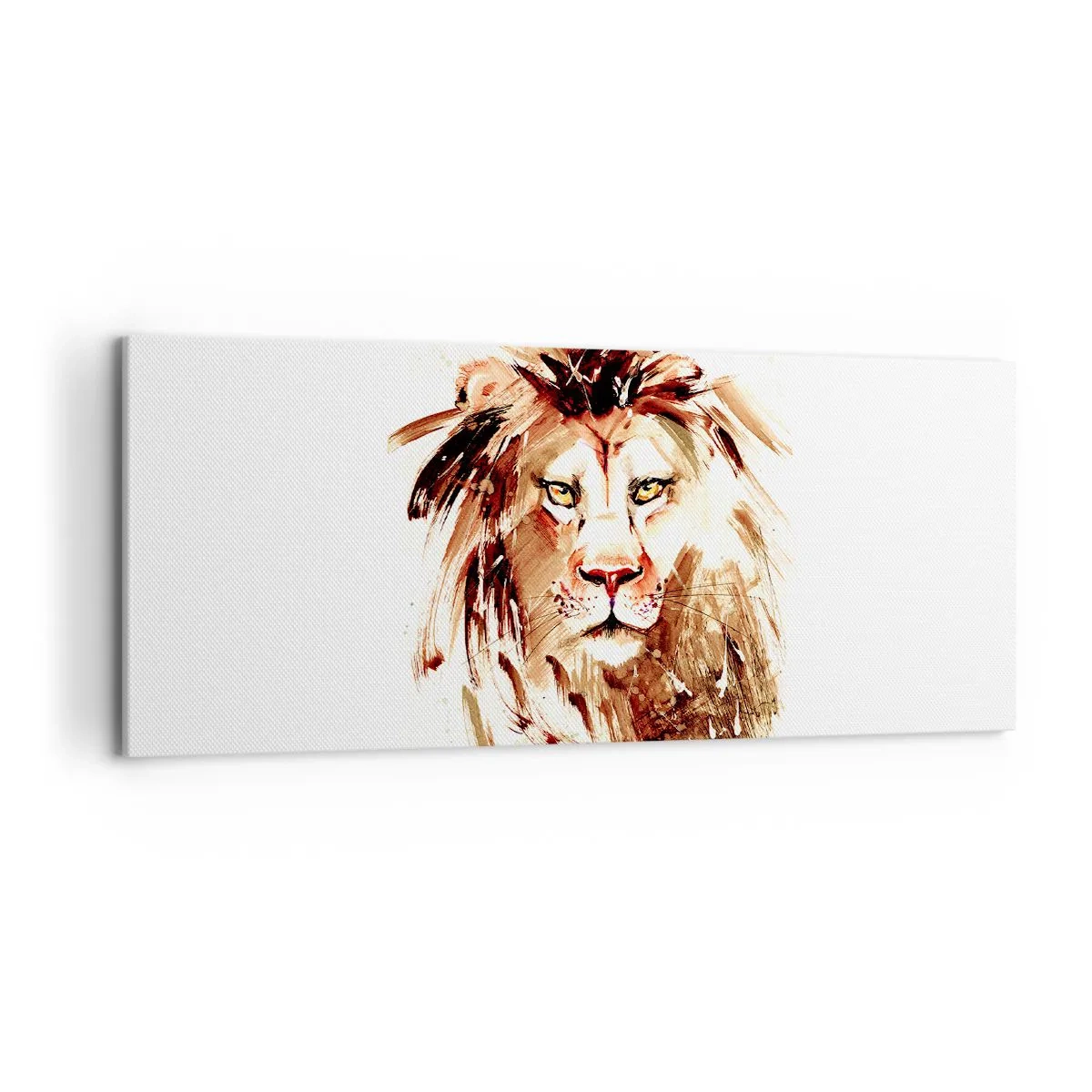 Impression sur toile - Image sur toile - Portrait à l'aquarelle d'un lion aux détails intenses - 120x50cm - Force et dignité - Décoration murale moderne pour le salon et la chambre ARTTOR