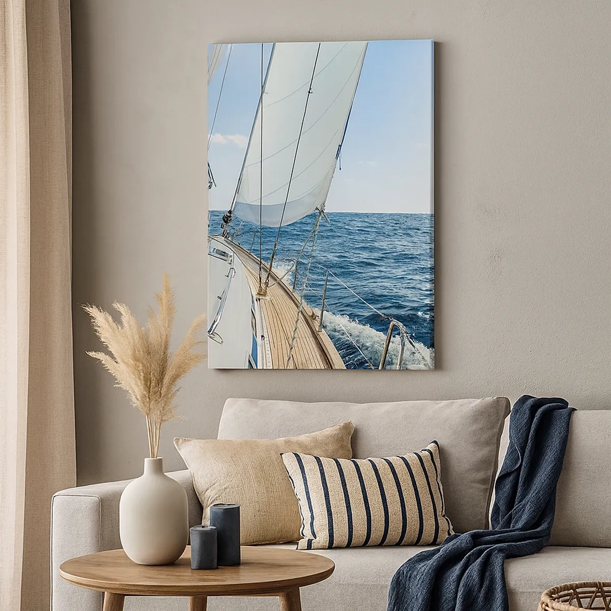 Impression sur toile - Image sur toile - Un voilier sur une mer calme sous un ciel bleu - 50x70cm - Ohé, l'aventure - Décoration murale moderne pour le salon et la chambre ARTTOR
