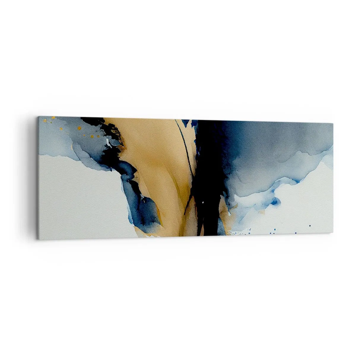 Impression sur toile - Image sur toile - Une composition abstraite dans les tons bleu marine et or - 140x50cm - Derrière le rideau - Décoration murale moderne pour le salon et la chambre ARTTOR