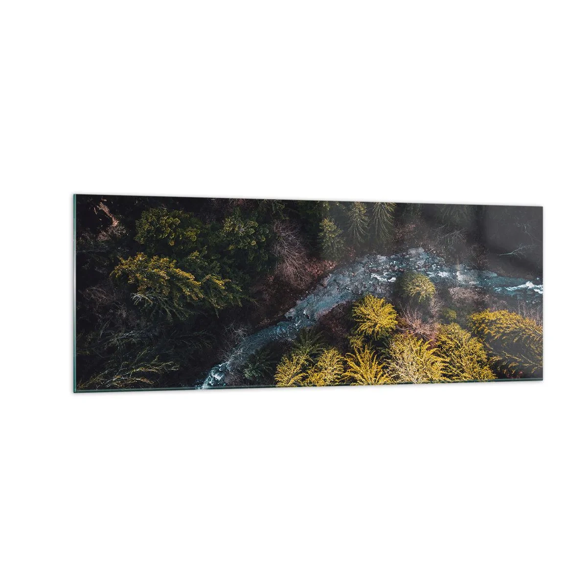 Impression sur verre - Image sur verre - Vue d'en haut d'une forêt avec une rivière sinueuse - 140x50cm - De plus en plus vite - Décoration murale moderne pour le salon et la chambre ARTTOR