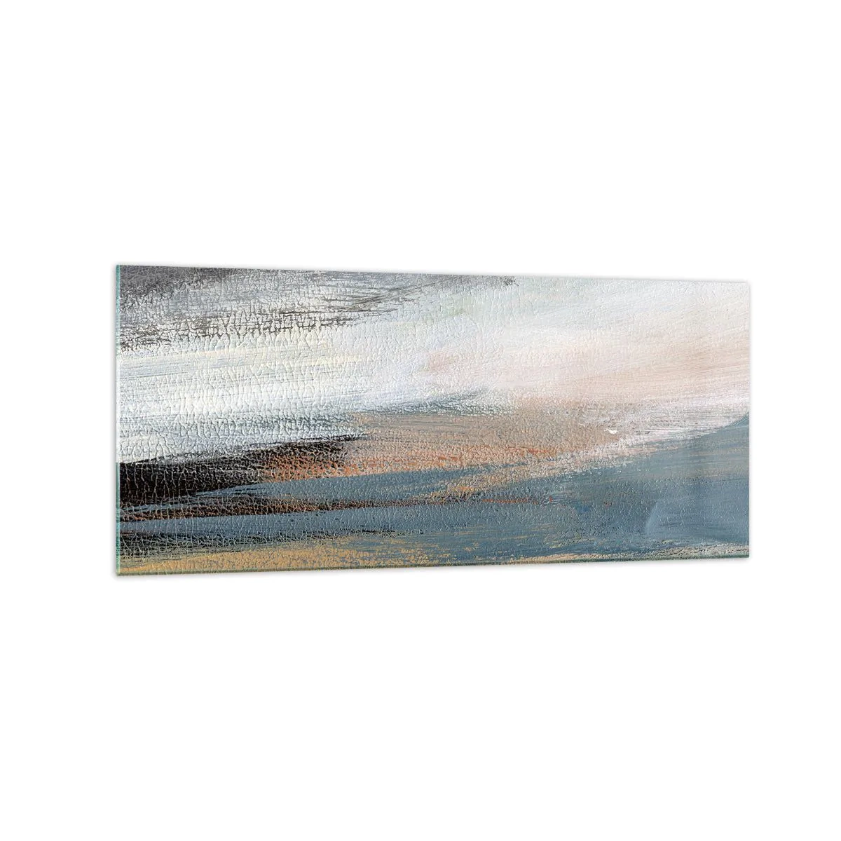 Impression sur verre - Image sur verre - Paysage abstrait dans des tons sobres de bleu et de beige - 120x50cm - Abstraction : paysage nordique - Décoration murale moderne pour le salon et la chambre ARTTOR