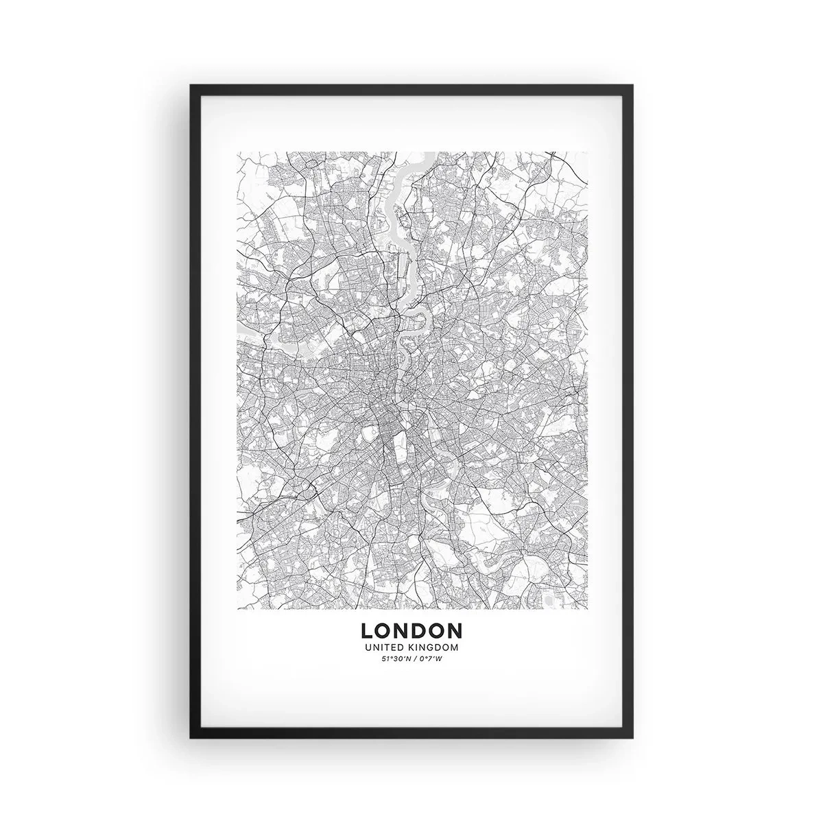 Affiche dans un cadre noir - Poster - Carte du labyrinthe londonien - 61x91 cm
