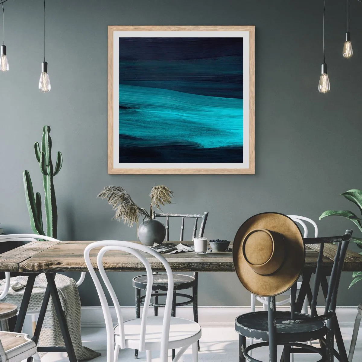 Affiche dans un chêne clair - Poster - Suivez le courant - 50x50 cm