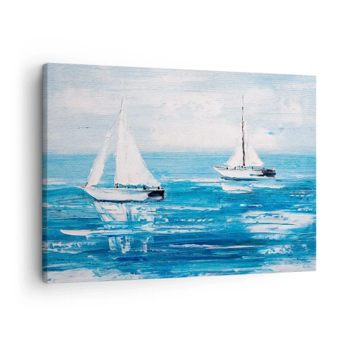 Impression sur toile - Image sur toile - Yachts sur la mer bleue dans un style artistique - 70x50cm - Avec un ami à mes côtés - Décoration murale moderne pour le salon et la chambre ARTTOR