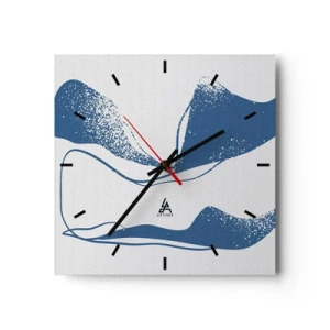 Horloge murale - Pendule murale - Formes abstraites dans des tons bleus sur fond blanc - 30x30cm - Abstraction ailée - Décoration murale moderne pour le salon et la chambre ARTTOR