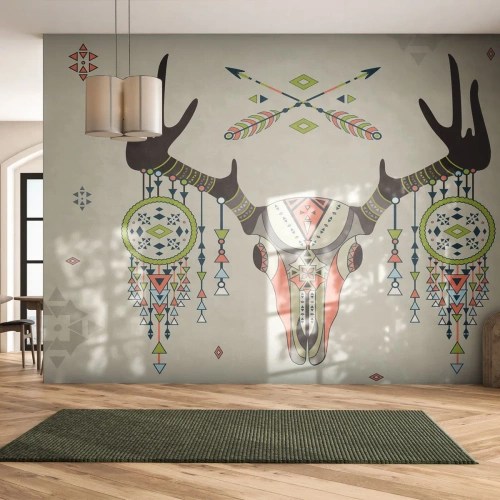 Papier Peint Photo Premium Canvas - Trophée du chasseur indien - Abstraction, Cerf, Bohème - 200x140 cm