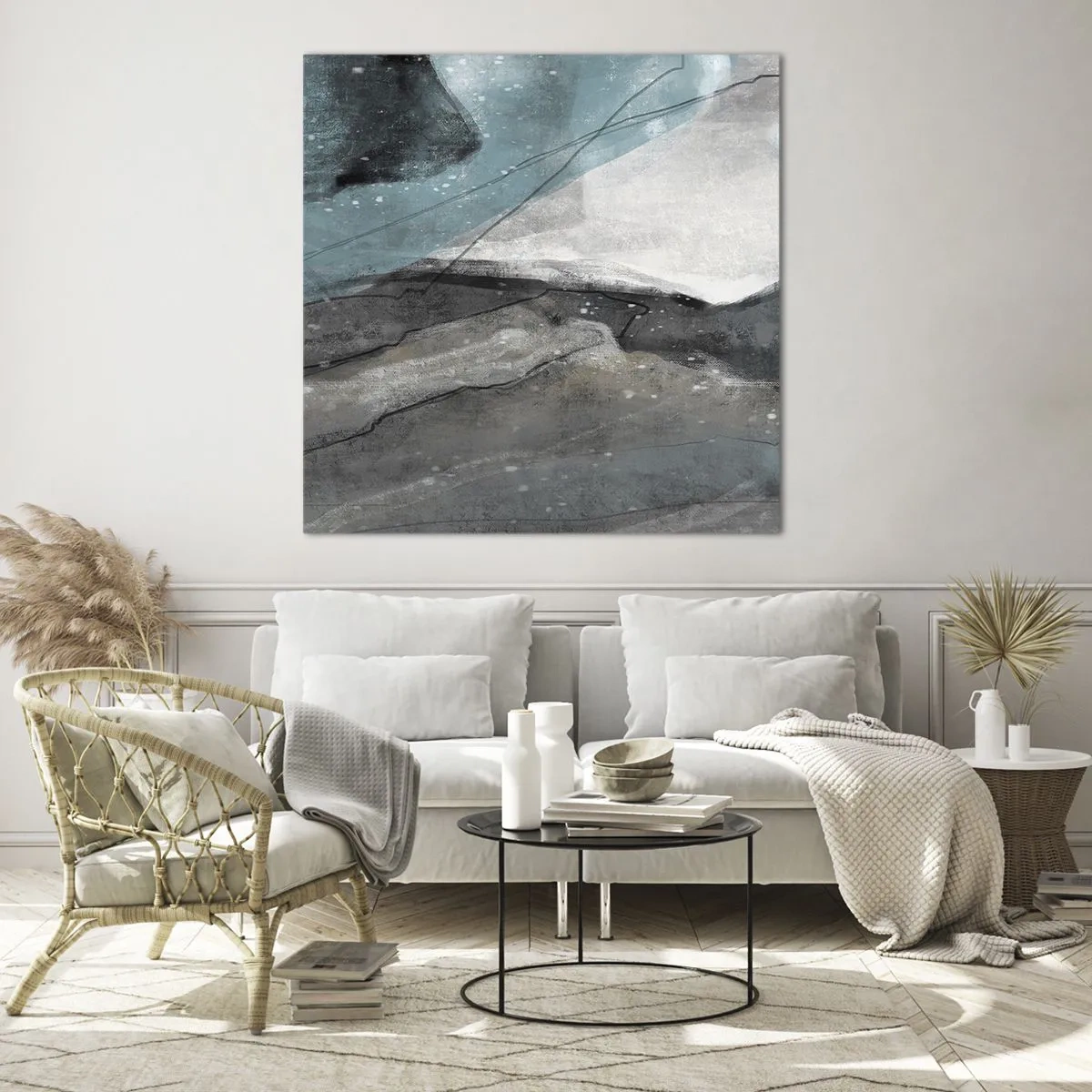 Impression sur verre - Image sur verre - Résumé : roches et glace - 70x70 cm