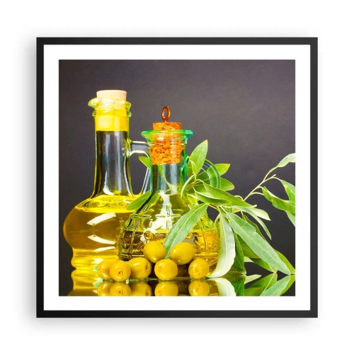 Affiche dans un cadre noir - Poster - Nature morte aux olives et à l'huile d'olive - 60x60 cm