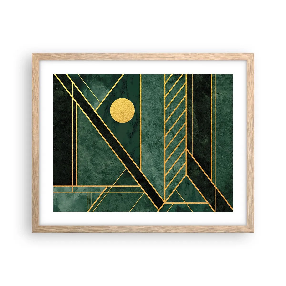 Affiche dans un chêne clair - Poster - Dynamique or et azur - 50x40 cm