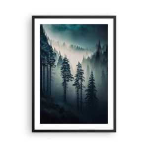 Affiche dans un cadre noir - Poster - Une forêt sombre enveloppée de brouillard - 50x70cm - Matin de montagne - Décoration murale moderne pour le salon et la chambre ARTTOR