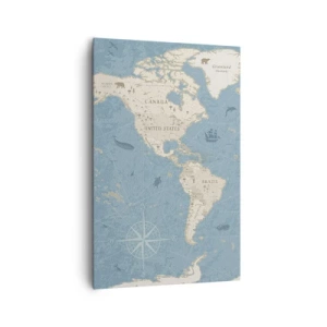 Impression sur toile - Image sur toile - Carte du monde décorative dans les tons bleu et beige - 80x120cm - Le monde à porter de main - Décoration murale moderne pour le salon et la chambre ARTTOR