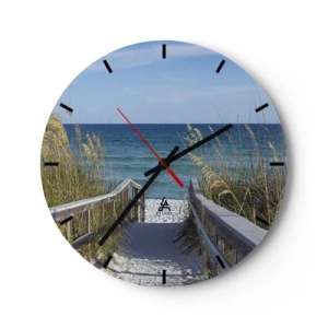 Horloge murale - Pendule murale - Entrée de la plage avec vue sur la mer - 30x30cm - Au soleil, sous le vent - Décoration murale moderne pour le salon, la cuisine et la chambre ARTTOR