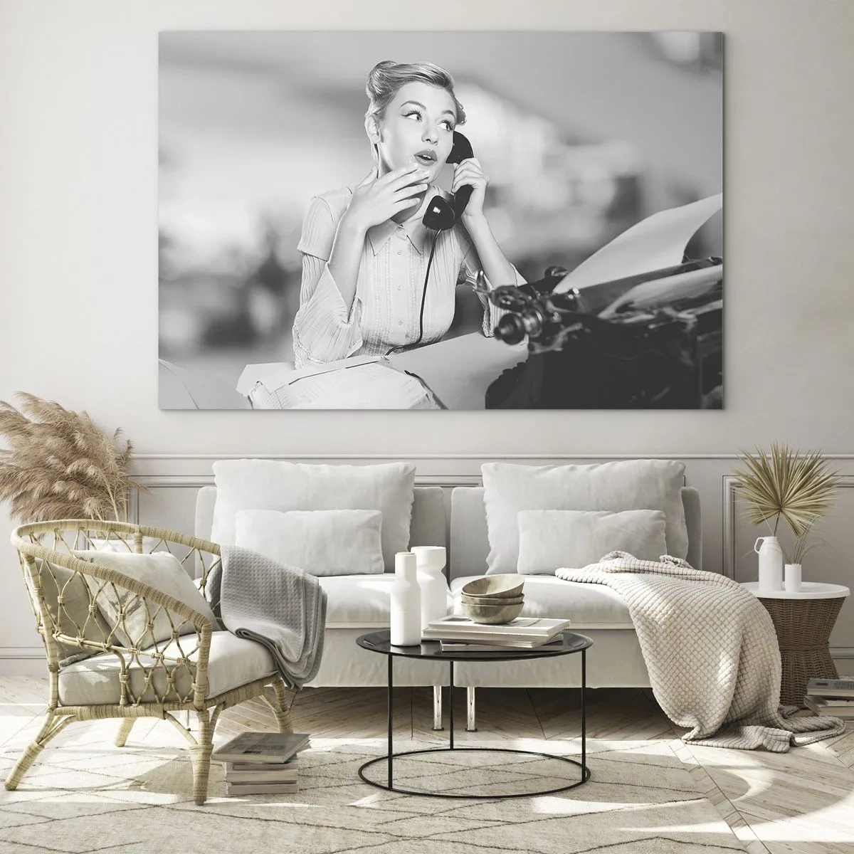 Impression sur verre - Image sur verre - Bonjour, c'est les années 50 ici. - 120x80cm - Hello! Ici les années 50 - Décoration murale moderne pour le salon et la chambre ARTTOR