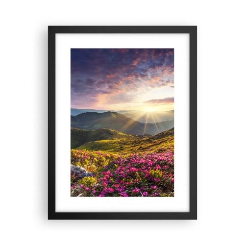 Affiche dans un cadre noir - Poster - Fraîcheur matinale en montagne - 30x40 cm