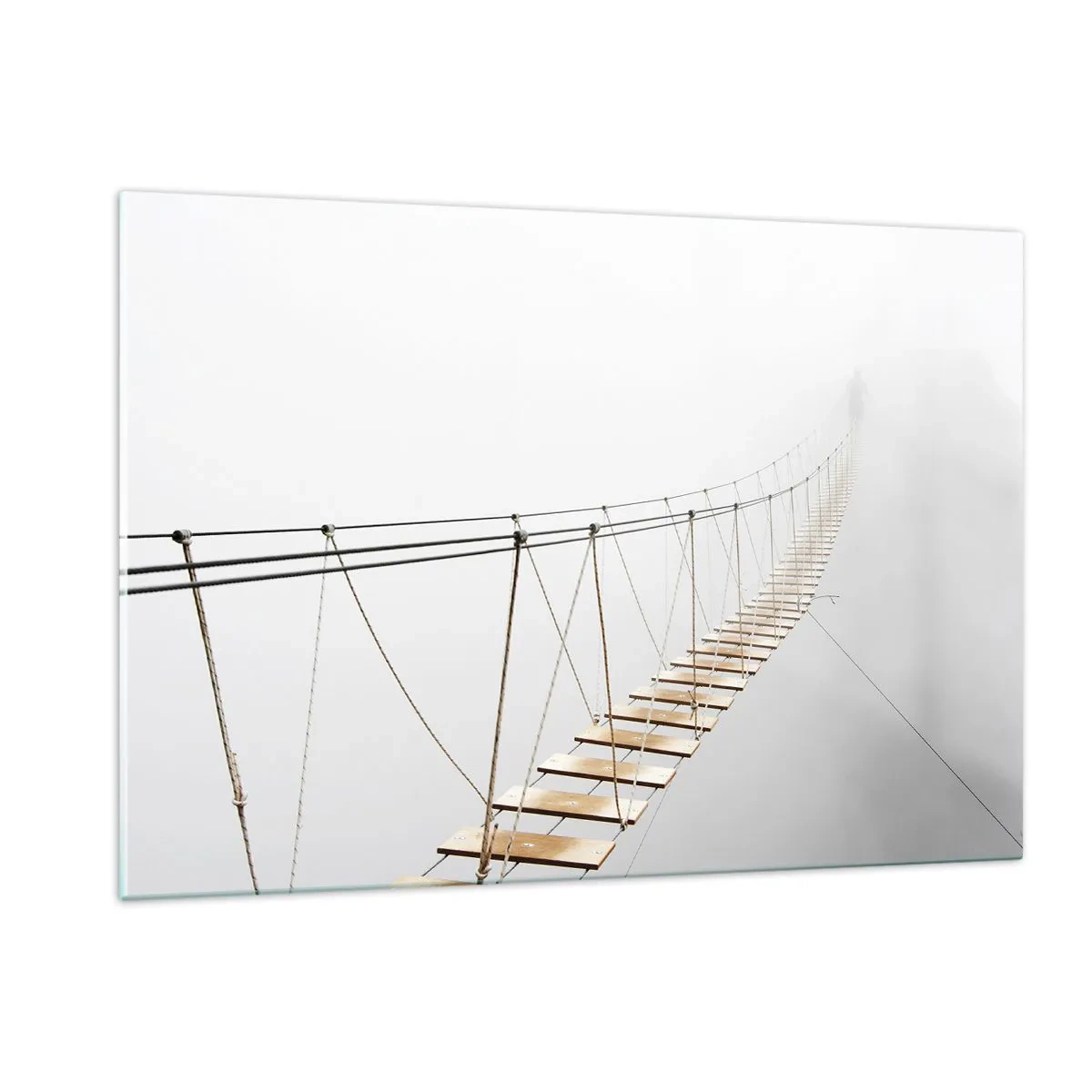 Impression sur verre - Image sur verre - Un pont suspendu dans le brouillard menant vers l'inconnu - 120x80cm - Où cela va-t-il te mener? - Décoration murale moderne pour le salon et la chambre ARTTOR