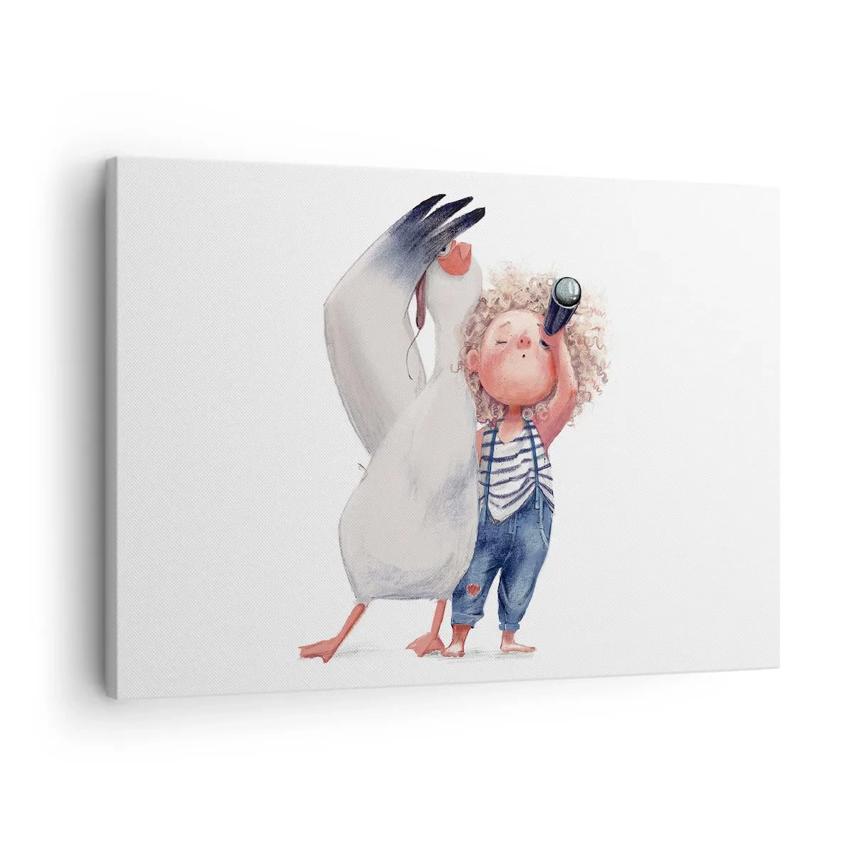 Impression sur toile - Image sur toile - Illustration d'un enfant avec un pélican et un télescope à la main - 70x50cm - Plan de grand voyage - Décoration murale moderne pour le salon et la chambre ARTTOR