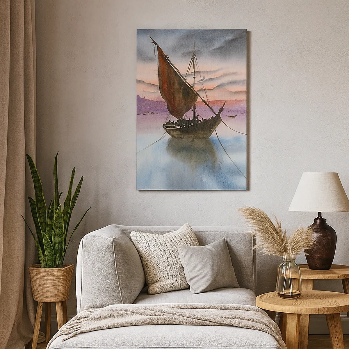 Impression sur toile - Image sur toile - Deux voiliers amarrés sur une eau calme au crépuscule - 50x70cm - Soirée au port - Décoration murale moderne pour le salon et la chambre ARTTOR