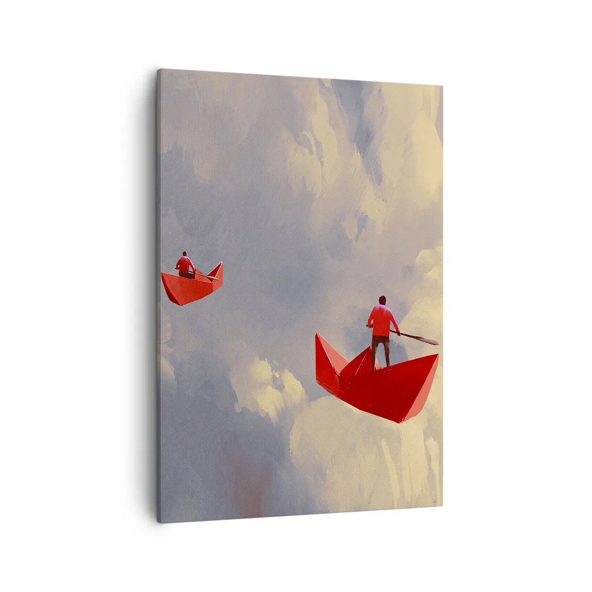 Impression sur toile - Image sur toile - Bateaux en papier rouges flottant dans les nuages - 50x70cm - Expédition des Rêveurs - Décoration murale moderne pour le salon et la chambre ARTTOR