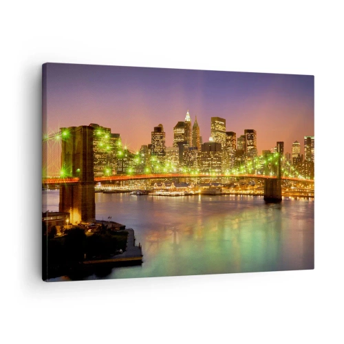 Impression sur toile - Image sur toile - Pont illuminé dans une ville moderne la nuit - 70x50cm - Ici la lumière ne s'éteint jamais - Décoration murale moderne pour le salon et la chambre ARTTOR