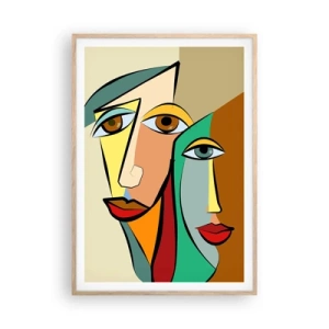 Affiche dans un chêne clair - Poster - Couple cubiste - 70x100 cm
