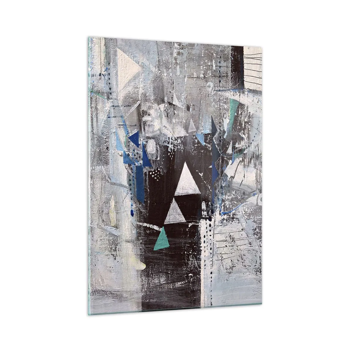 Impression sur verre - Image sur verre - Triangles géométriques sur fond de composition abstraite dans des tons de gris. - 50x70cm - Ordre prioritaire des triangles - Décoration murale moderne pour le salon et la chambre ARTTOR