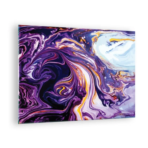 Impression sur verre - Image sur verre - Motif abstrait dans les tons violet et blanc avec des lignes dynamiques - 70x50cm - La courbure de l'espace en violet - Décoration murale moderne pour le salon et la chambre ARTTOR