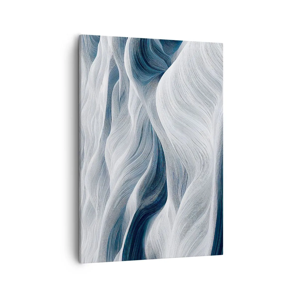 Impression sur toile - Image sur toile - Lignes ondulées dans des tons de bleu et de blanc - 50x70cm - Vagues blanches et bleues - Décoration murale moderne pour le salon et la chambre ARTTOR