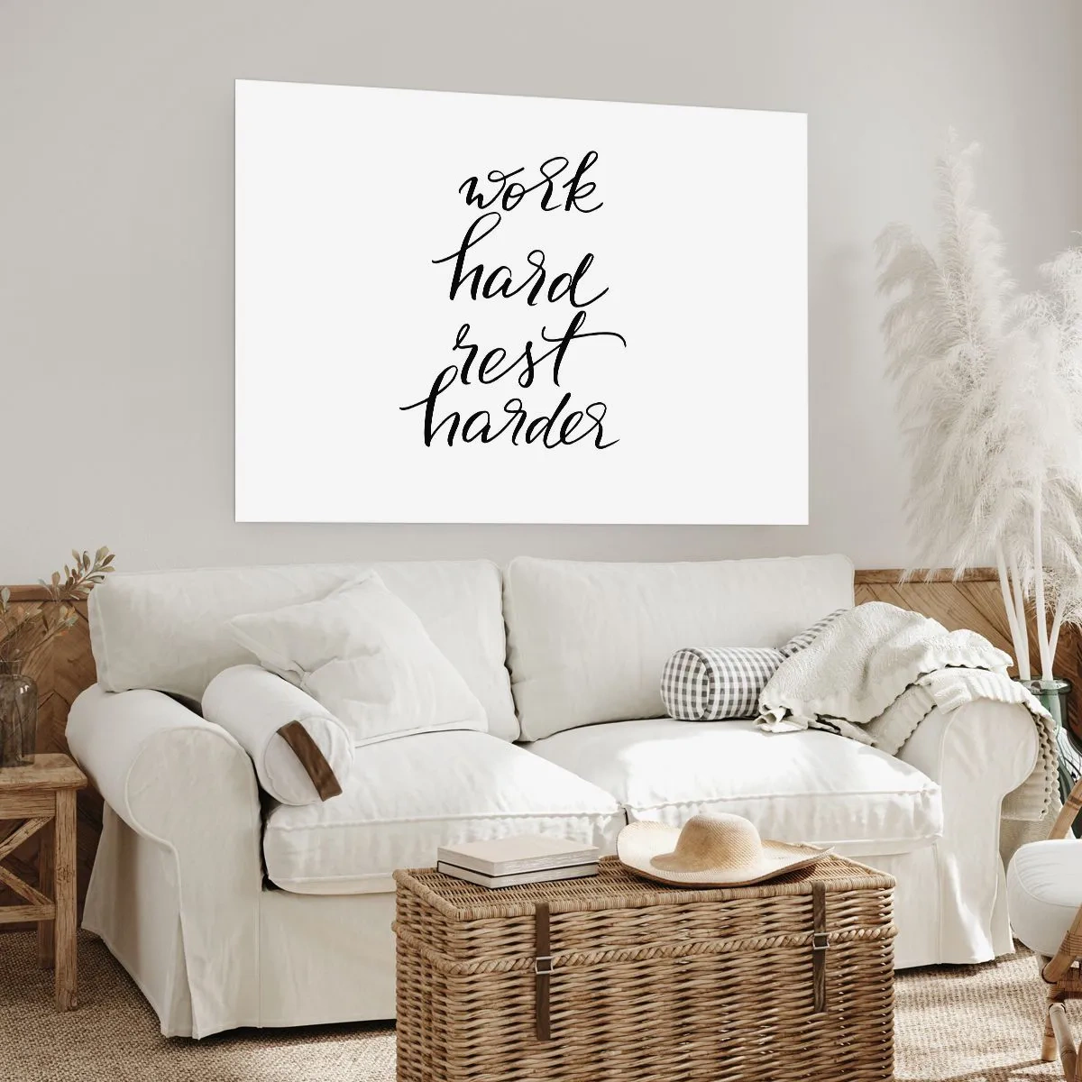 Affiche - Poster - Citation « Travaillez dur, reposez-vous plus dur » sur fond blanc - 100x70cm - Équilibre de vie - Décoration murale moderne pour le salon et la chambre ARTTOR