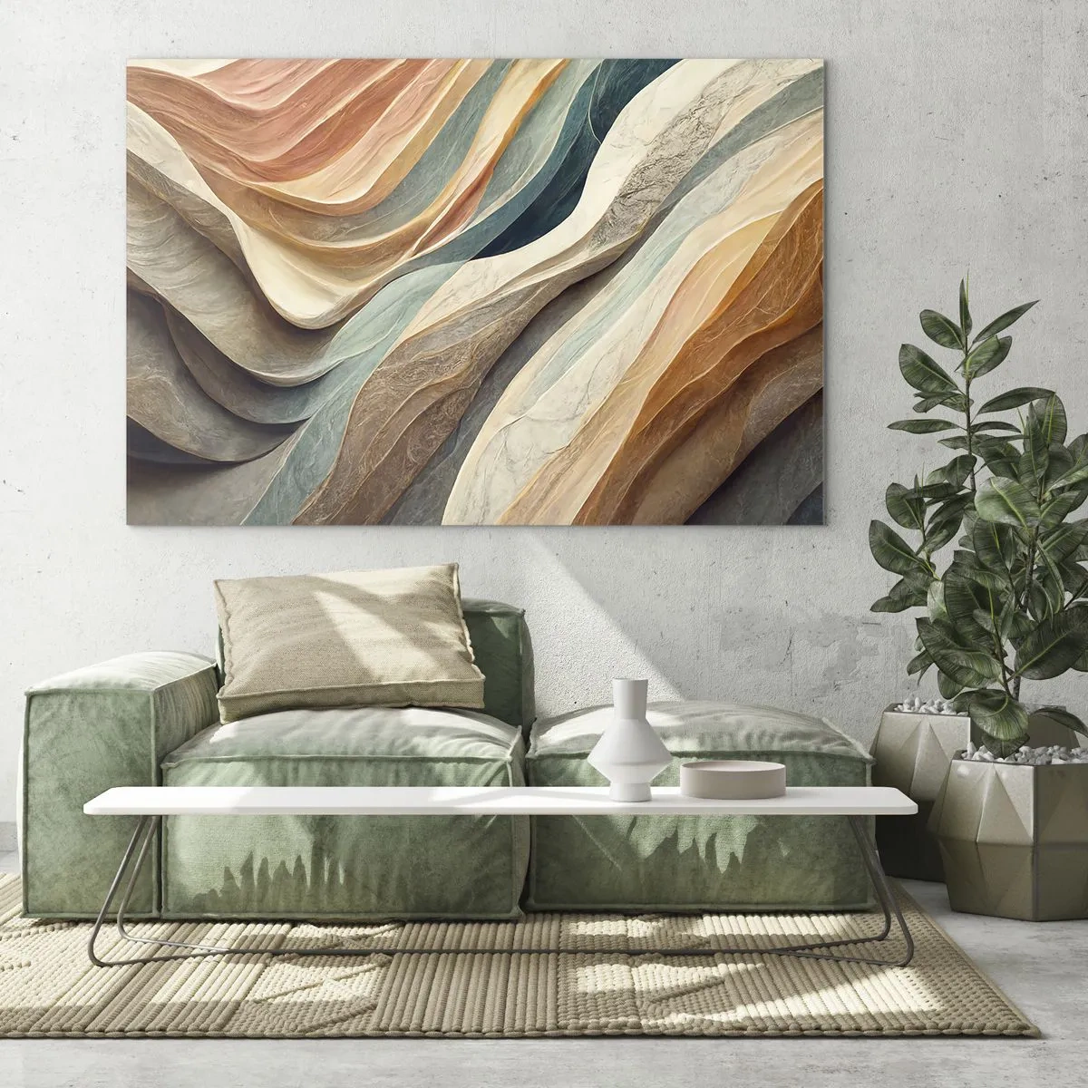 Impression sur verre - Image sur verre - Couches colorées ressemblant à des plis de roche et de sable - 70x50cm - Le moment avant le changement - Décoration murale moderne pour le salon et la chambre ARTTOR